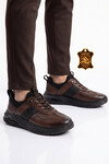 Kauçuk Tabanlı Lastik Bağcıklı Hakiki Deri Kahve Erkek Casual Sneaker Ayakkabı 26K540-3