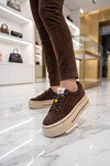 Kalın Tabanlı Aksesuar Bağcıklı Sneaker Hakiki Deri Kahve Kadın Casual Yürüyüş Ayakkabı 26K366-2