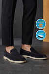 Lacivert Hakiki Deri Şık Rahat Espadril Erkek Casual Ayakkabı Loafer 6K020-217