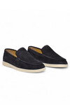 Lacivert Hakiki Deri Şık Rahat Espadril Erkek Casual Ayakkabı Loafer 6K020-217
