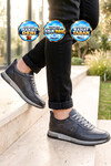 Lacivert Hakiki Deri Bağcıklı Erkek Casual Sneaker Ayakkabı 42172