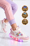 Pudra Cırtlı Işıklı Desenli Kız Çocuk Spor Ayakkabı Sneaker Heros P