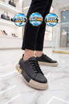 Siyah Bağcıklı Kalın Rahat Tabanlı Kadın Casual Yürüyüş Ayakkabı Sneaker 261261