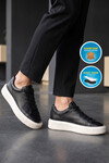 Kauçuk Tabanlı Bağcıklı Sneaker Siyah-Beyaz Hakiki Deri Erkek Casual Ayakkabı HZ1458-2049