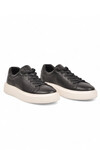 Kauçuk Tabanlı Bağcıklı Sneaker Siyah-Beyaz Hakiki Deri Erkek Casual Ayakkabı HZ1458-2049
