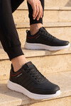 Siyah-Beyaz Bağcıklı Hafif Esnek Rahat Erkek Yürüyüş ve Spor Ayakkabı Sneaker Wood 4040