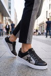 Siyah-Beyaz Bağcıklı Kalın Tabanlı Kadın Casual Yürüyüş Ayakkabı Sneaker Code 416