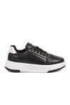 Bağcıklı Kalın Tabanlı Kadın Siyah-Beyaz Casual Yürüyüş Ayakkabı Sneaker Code 419