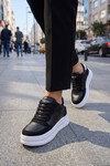 Siyah-Beyaz Bağcıklı Kalın Tabanlı Unisex Yürüyüş ve Spor Ayakkabı Sneaker Code 412
