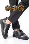 Siyah Cilt Hakiki Deri Bağcıklı Ortopedik Tabanlı Erkek Casual Sneaker Ayakkabı 632909