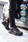 Siyah Hakiki Deri Kaymaz Tabanlı Erkek Casual Sneaker Ayakkabı 152-24252