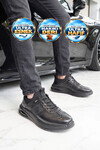 Kauçuk Tabanlı Lastik Bağcıklı Hakiki Deri Siyah Erkek Casual Sneaker Ayakkabı 26K540-3