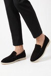 Siyah Hakiki Deri Şık Rahat Espadril Erkek Casual Ayakkabı Loafer 6K020-217