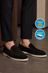 Siyah Hakiki Deri Şık Rahat Espadril Erkek Casual Ayakkabı Loafer 6K020-217