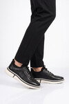 Kauçuk Tabanlı Bağcıklı Sneaker Siyah Hakiki Deri Casual Ayakkabı HZ2420-KS016