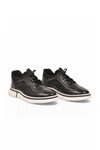 Kauçuk Tabanlı Bağcıklı Sneaker Siyah Hakiki Deri Casual Ayakkabı HZ2420-KS016