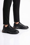 Kauçuk Tabanlı Bağcıklı Sneaker Siyah Hakiki Deri Erkek Casual Ayakkabı HZ2581-6003