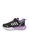 Cırt Bantlı Kalın Tabanlı Siyah-Lila Kız Çocuk Yürüyüş ve Spor Ayakkabı Sneaker 748 Cilt