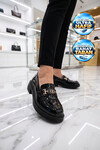 Tokalı Şık Rahat Hafif Kadın Siyah Rugan Klasik Casual Ayakkabı Loafer 1805 Z