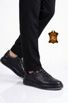 Lastik Bağcıklı Şık Rahat Hakiki Deri Siyah Erkek Casual Sneaker Ayakkabı 272304