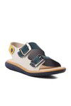 Navy Blue Nubuck Yellow Boys Flat Sandals 1530 F