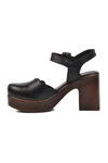 Black Genuine Leather Womens Heeled Sandals 2217001Y Z