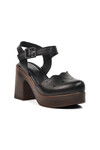 Black Genuine Leather Womens Heeled Sandals 2217001Y Z