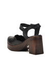 Black Genuine Leather Womens Heeled Sandals 2217001Y Z