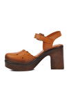 Tan Genuine Leather Womens Heeled Sandals 2217001Y Z