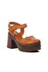 Tan Genuine Leather Womens Heeled Sandals 2217001Y Z