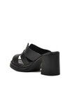 Black Genuine Leather Womens High Heel Slippers 2413403Y Z