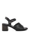 Black Genuine Leather Womens Heeled Sandals 9758 Z