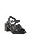 Black Genuine Leather Womens Heeled Sandals 9758 Z