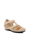 Beige Velcro Genuine Leather Womens Sandals 23033319Y Z