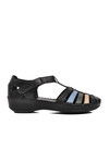 Black Velcro Genuine Leather Womens Sandals 23033319Y Z