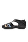 Black Velcro Genuine Leather Womens Sandals 23033319Y Z