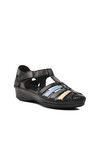 Black Velcro Genuine Leather Womens Sandals 23033319Y Z