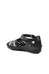Black Velcro Genuine Leather Womens Sandals 23033319Y Z