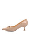 Bej Rugan İnce Alçak Topuklu Kadın Abiye Ayakkabı 312171 Z