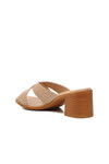 NARROW MOLD Beige Genuine Leather Womens Heeled Slippers 9749 Z