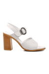 White Genuine Leather Womens Heeled Sandals 9750 Z