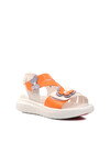 White-Orange Girls Flat Sandals 24-997 F