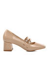 Beige Patent Leather Womens High Heel Shoes 323082 Z