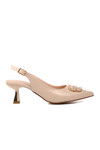 Beige Thin and Low Heeled Womens Evening Shoes 357075 Z