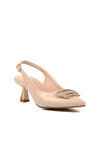 Beige Thin and Low Heeled Womens Evening Shoes 357075 Z