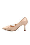 Beige Wrinkled Womens High Heel Shoes 357095 Z
