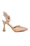 Beige Thin Heeled Stoned Womens Evening Shoes 461014 Z