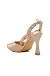 Beige Thin Heeled Stoned Womens Evening Shoes 461014 Z