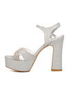 Silver Platform Heeled Womens Evening Shoes 655323 Z