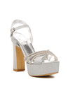 Silver Platform Heeled Womens Evening Shoes 655323 Z